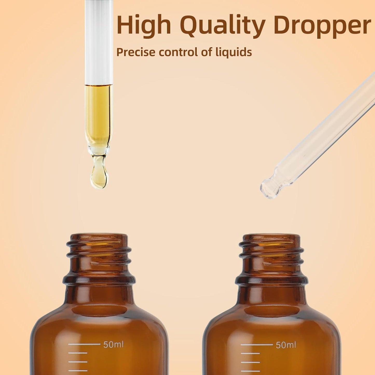 80 Pack 1.7oz (50ml) Amber Glass Dropper Bottles with Lip – Measurement Eye Dropper & Tincture Bottles with Dropper & 10 Funnels for Essential Oils, Serums, and Liquid Products