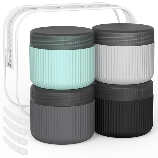 ME.FAN Travel Containers for Toiletries, TSA Approved 2 oz Silicone Cream Jars, Leak-proof Journey Containers, Trip Accessories with Lid for Cosmetic Face Hand Body Cream 4 Pack Black Lid Grey