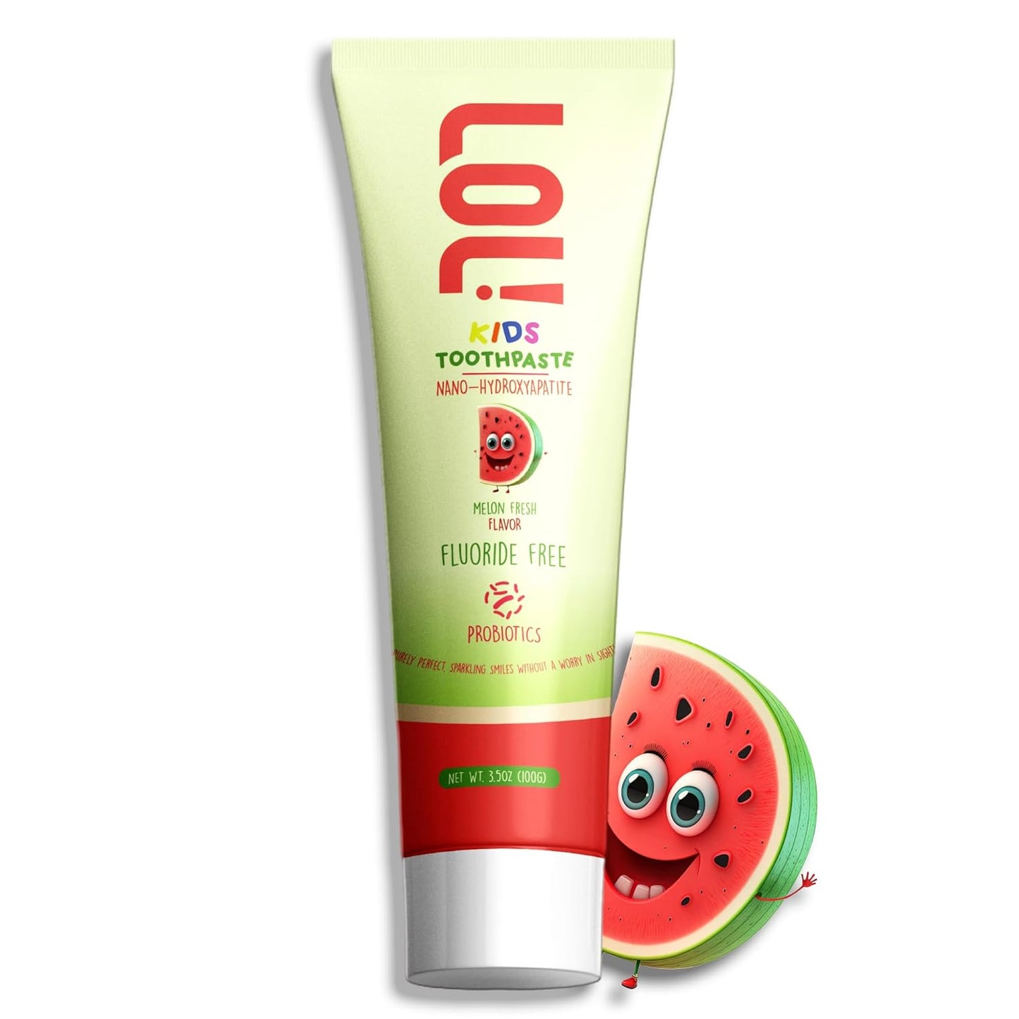 LOL Kids Toothpaste No Fluoride, Nano Hydroxyapatite Toothpaste, Probiotics, Xylitol Tooth Paste Kids | Remineralizing | Natural | Plant-Based Foam | Pasta De Dientes para Niños (Watermelon)