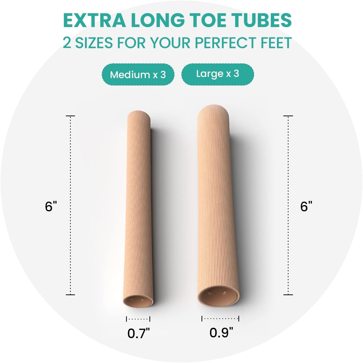 Welnove Cuttable Toe Tubes Sleeves - 6 Pack Toe Protectors for Corns, Calluses, Blisters - Fabric & Breathable Gel Lining Toe Sleeve Protectors Relief Toe Pressure Pain
