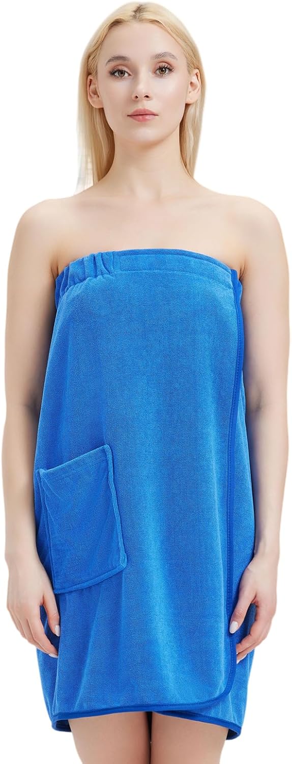 Womens Bath Body Wrap Towel Lightweight Shower Spa Wrap Robe Adjustable Closure Bathrobe