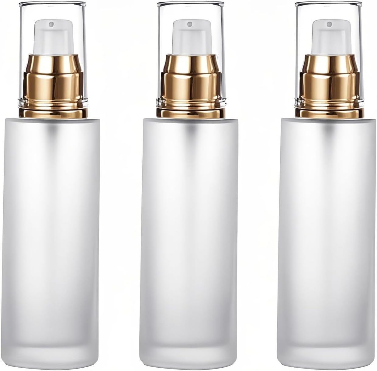 3Pcs Frosted Glass Lotion Pump Bottles Refillable Comestic Bottles Empty Travel Containers 60ml/20z with Pump Dispensers For Makeup Cream Emulsion Lotion Essential Oils