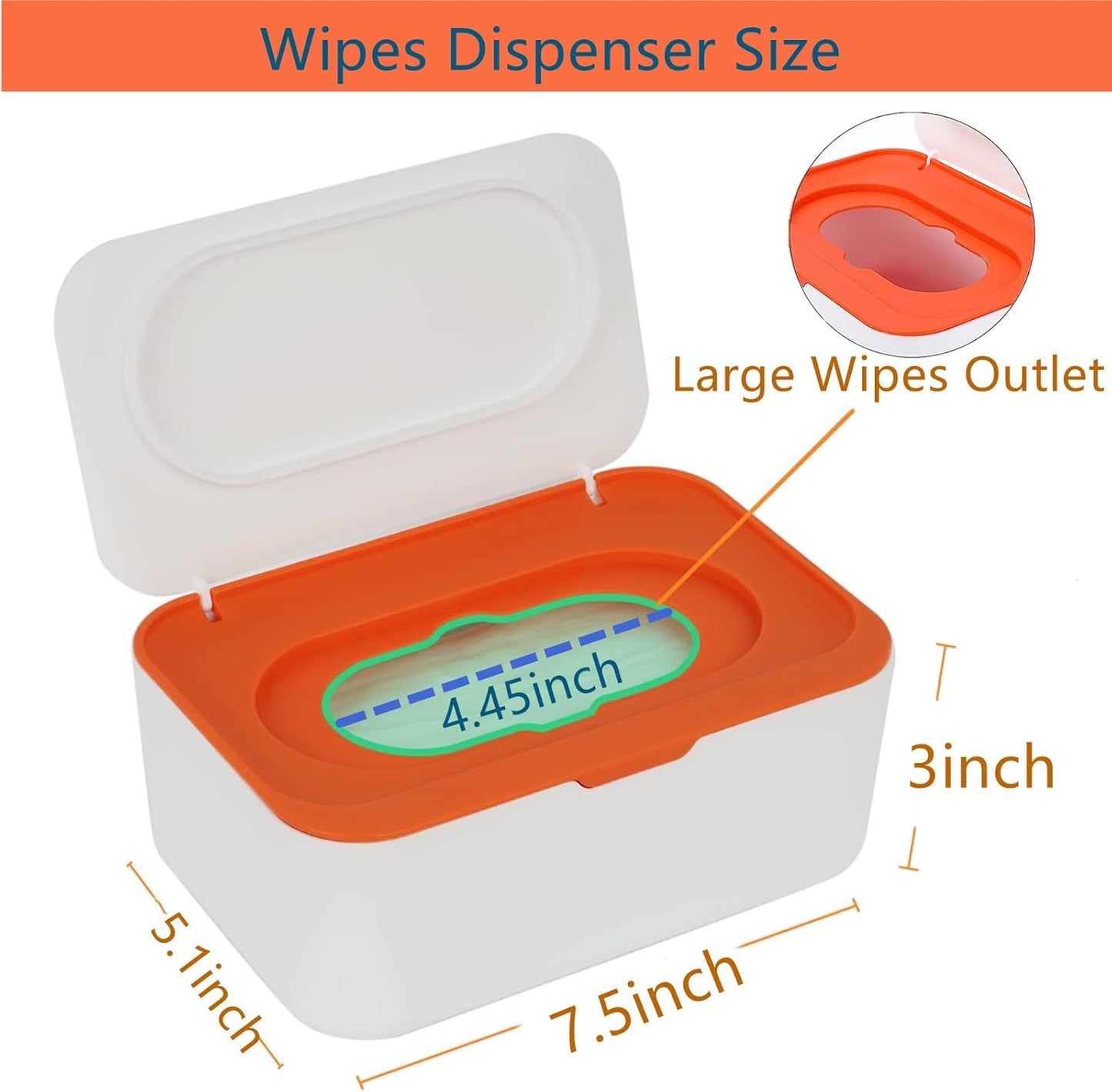 Wipes Dispenser with 2Pcs Portable Refillable Wipe Holder,Reusable Large Wipe Holder Box Flushable Wipes Case Bathroom Wipes Container for Pet Nursery Kitchen Office Counter (White-Orange)