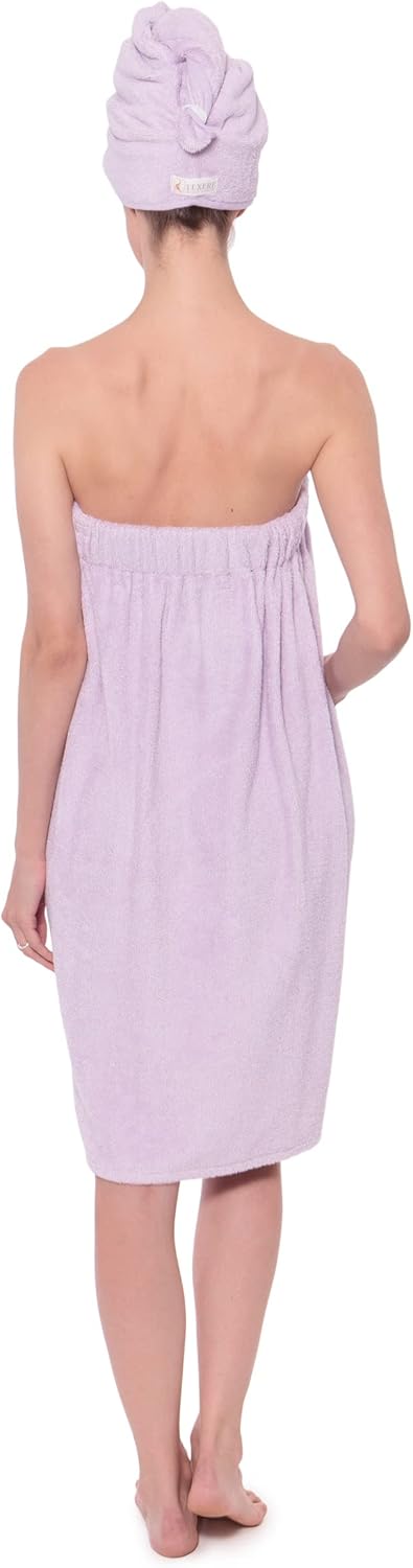 TexereSilk Women's Towel Wrap - Rayon Cotton Blend Spa Wrap Set (Large/X-Large, Lavender Fog)