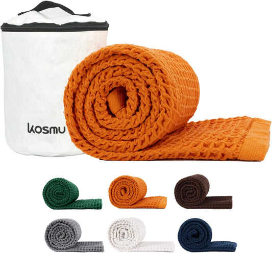 Luxury Japanese Cotton Waffle Bath Towel | Plush, Absorbent, and Quick Dry | Free Storage Bag Included (Coral Orange, Bath Sheet, 67" x 34")