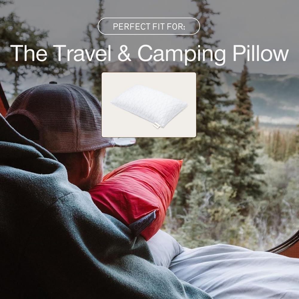 Coop Home Goods Nylon Camping and Travel Pillow Cover, Waterproof Camping Pillow Protector, Zippered Cover, Washable Travel Pillowcase (Red)