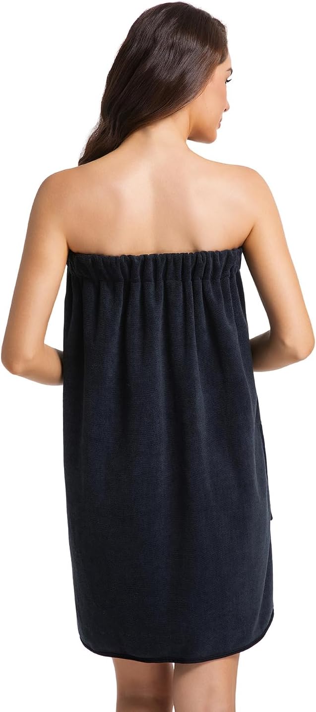 Womens Towel Wrap Bath Robe Lightweight Spa Body Wrap Shower Adjustable Snap Closure Bathrobe