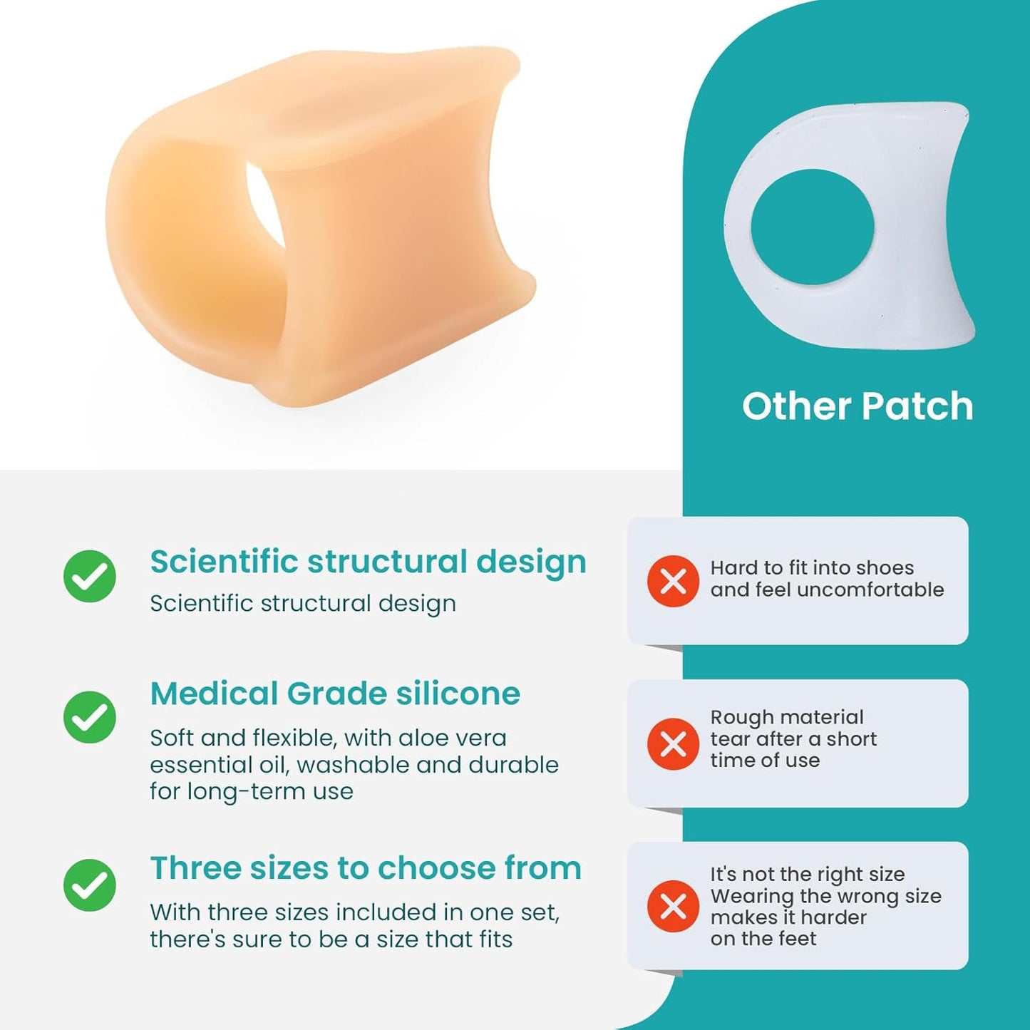 Hammertoe Corrector for Women - Soft Gel Toe Straighteners - Realign Bent, Curled, Crooked, Claw, Bunion, Hammer Toes - Toe Corrector for Men（6 Count, 3 Different Sizes, Beige）