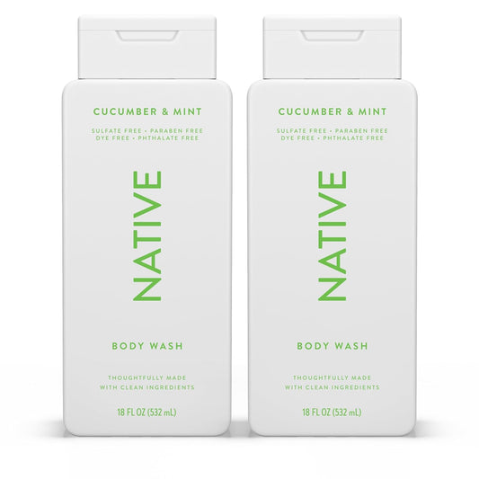 Native Body Wash Contains Naturally Derived Ingredients | For Women & Men, Sulfate, Paraben, & Dye Free Leaving Skin Soft and Hydrated | Cucumber & Mint 18 oz - 2 Pk