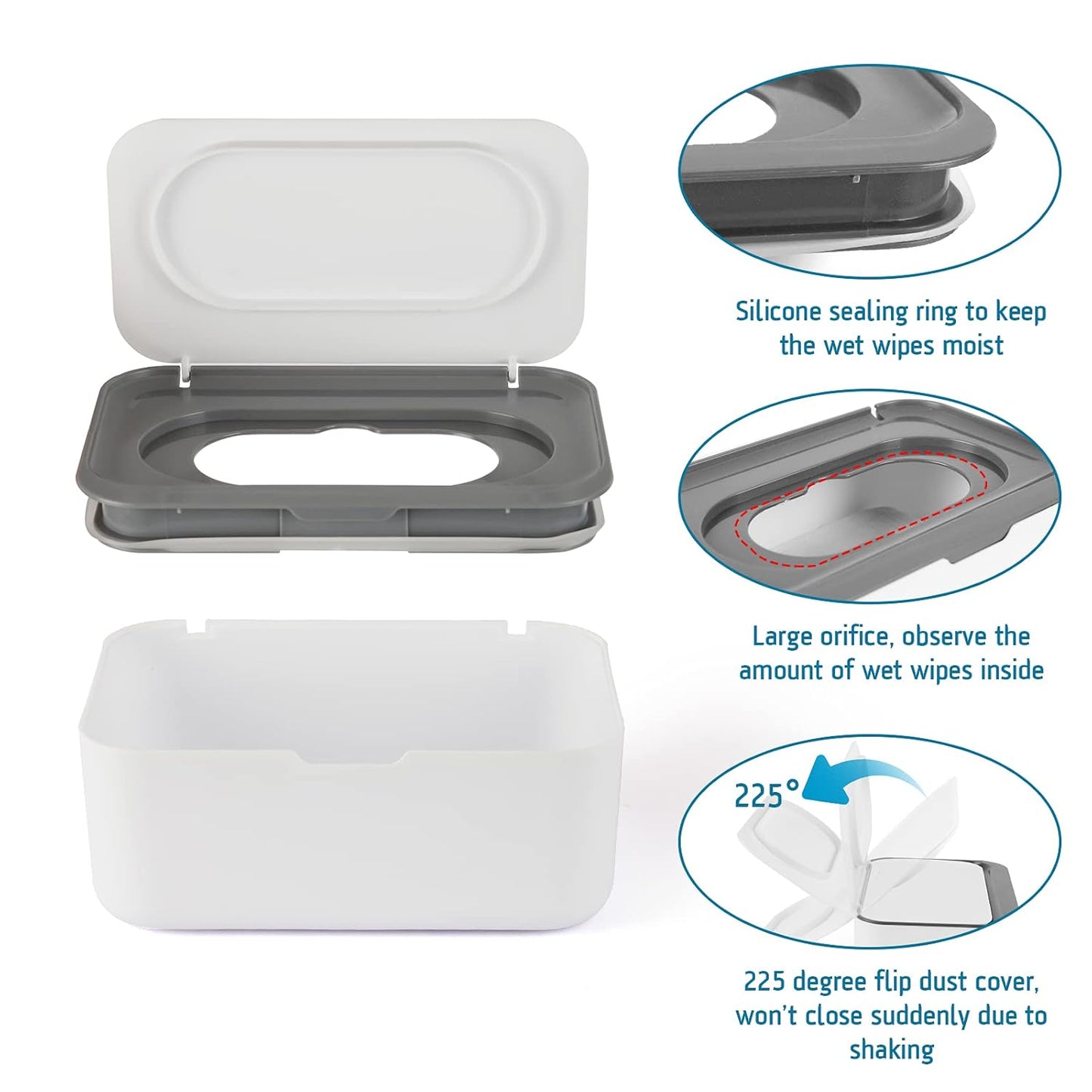 2 Pack Baby Wipes Dispenser, Wipes Case Baby Wipe Holder Keeps Wipes Fresh, Non-Slip, Easy Open & Close (Grey and Blue)