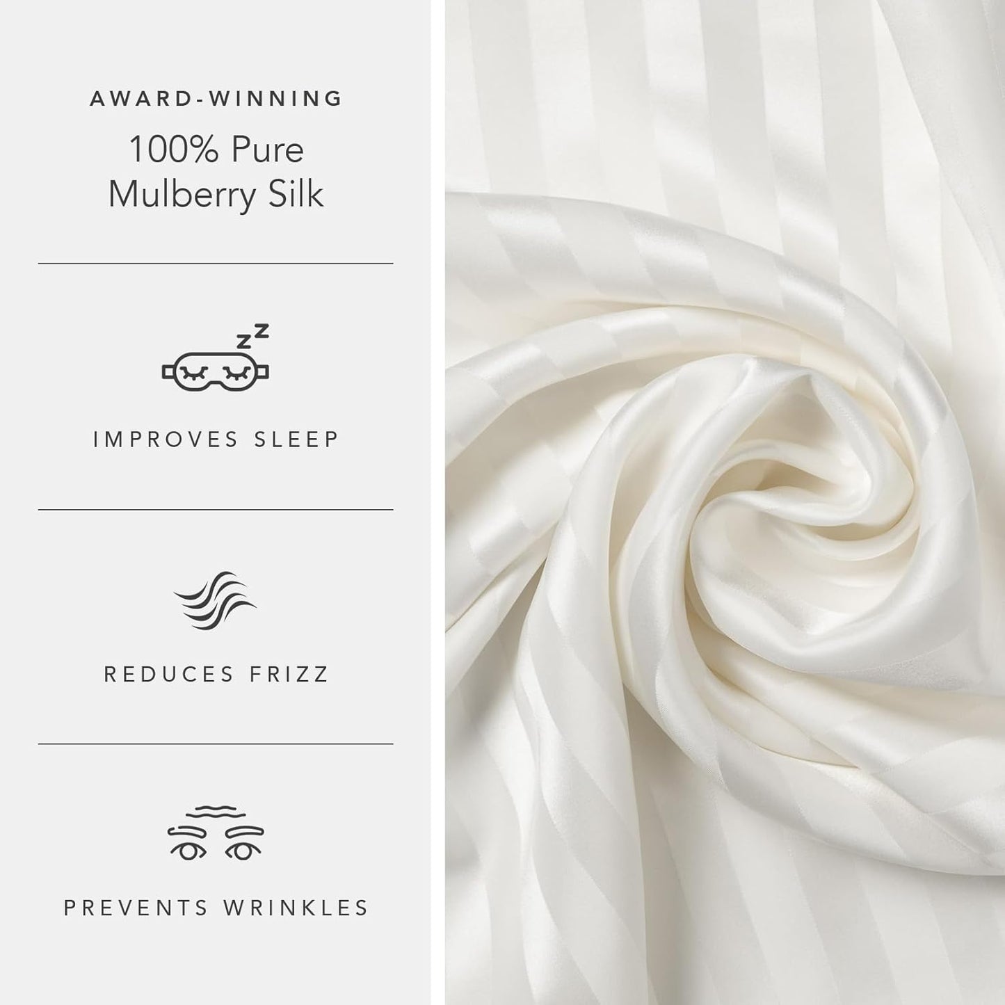 Fishers Finery 25mm 100% Pure Mulberry Silk Pillowcase (White Stripe Standard)