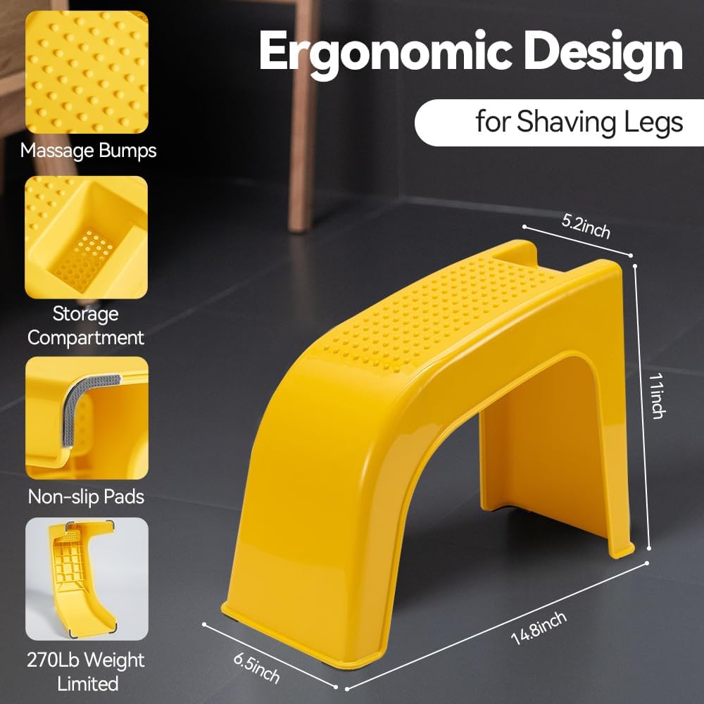 Shower Foot Rest for Shaving Legs, Non-Slip Pedicure Foot Rest, Shower Foots Step Stool for Shaving Legs, Plastic Sturdy Pedicure Stand - Yellow