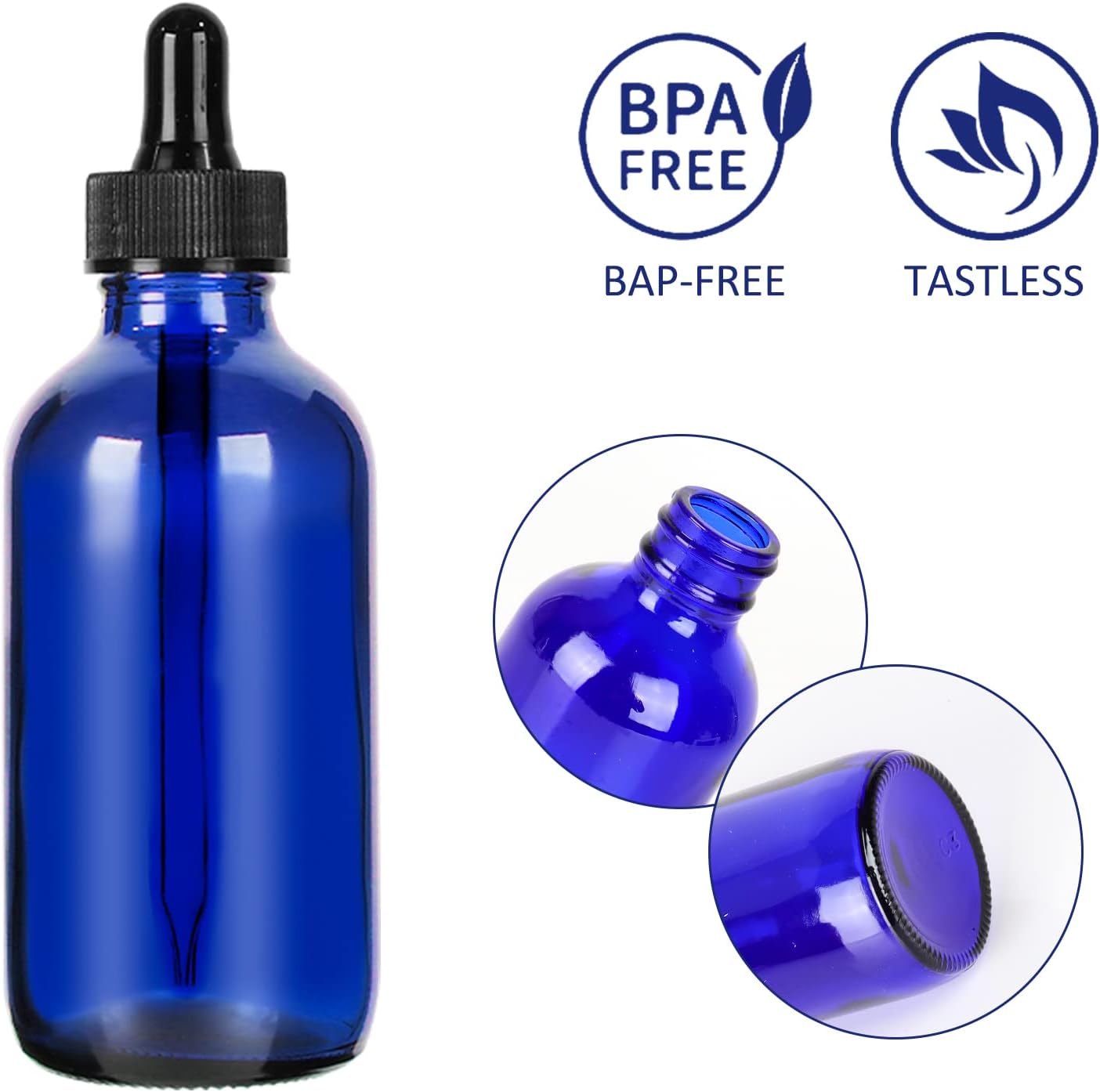 CycleMore 16 Pack (120 ml) 4 oz Blue Boston Bottles with Glass Eye Droppers, Glass Dropper Bottles for Essential Oils & Lab Chemicals & More Liquids Ideal for Mom & Friends