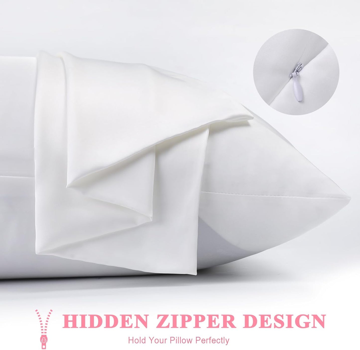 100% Silk Pillowcase 2 Pack for Hair and Skin, Both Sides 23 Momme Grade 6A+ Mulberry Silk Pillowcases with Hidden Zipper, Soft&Smooth Cooling Pillow Cases (White, King 20×36)