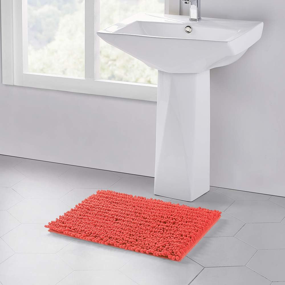 Walensee Large Bathroom Rug Non Slip Bath Mat (72x24 Inch Coral) Water Absorbent Super Soft Shaggy Chenille Machine Washable Dry Extra Thick Perfect Absorbant Best Plush Carpet for Shower Floor