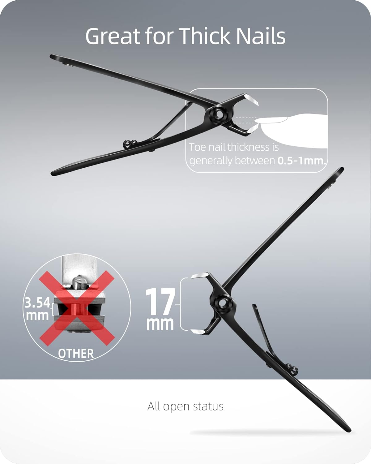 Straight Nail Clipper, 17mm Wide Jaw Opening Toe Nail Clippers, Extra Large Toenail Clippers for Thick Toenails, Heavy Duty Toenail Clippers for Seniors, Men, Women