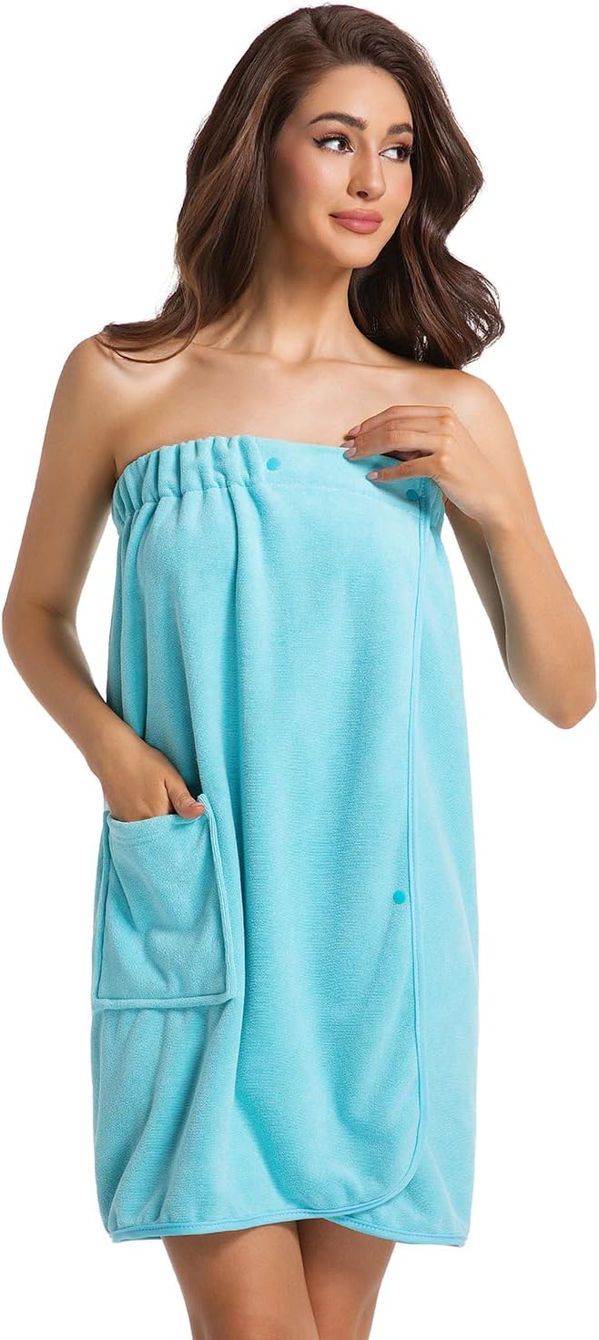 Womens Towel Wrap Bath Robe Lightweight Spa Body Wrap Shower Adjustable Snap Closure Bathrobe