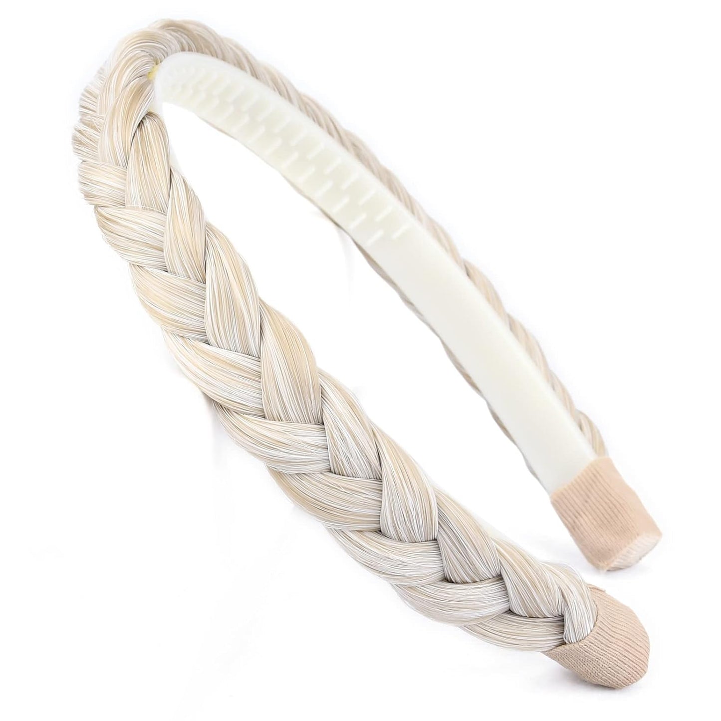 DIGUAN Width 0.9 inches Synthetic Hair Plaited Headband Braid With Teeth Hair Band Accessories for Women Girl (White Blonde)