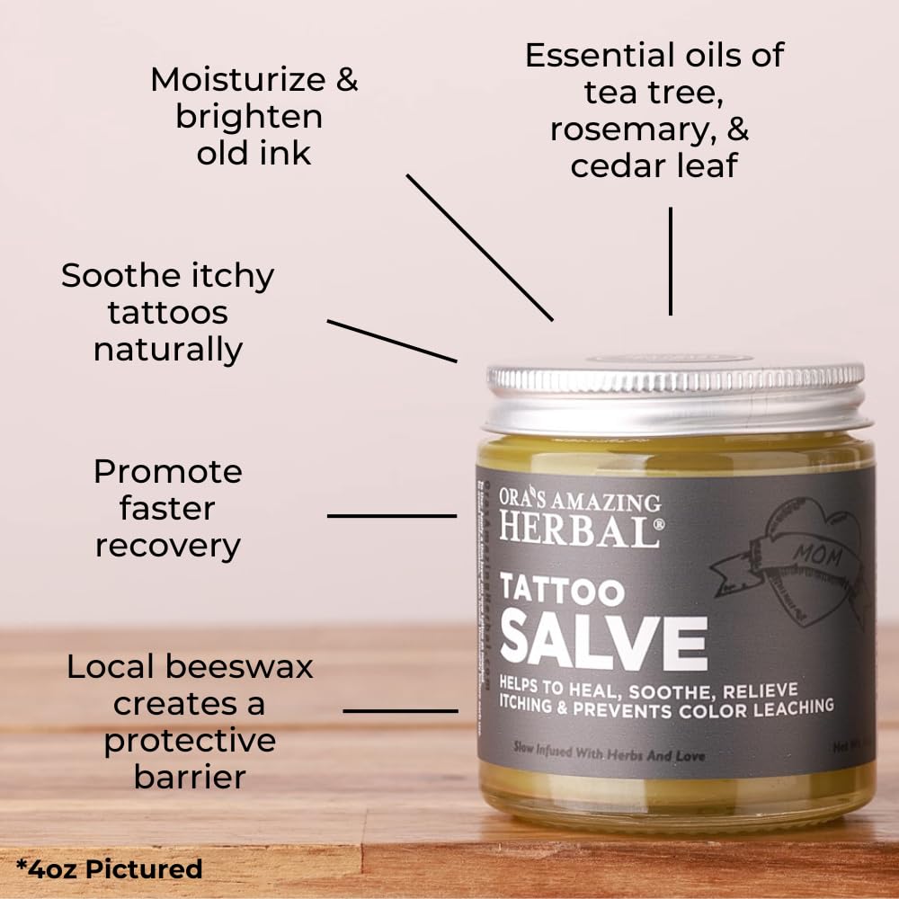 Tattoo Salve, Tattoo Aftercare Balm, Paraben Free Healing OIntment For New Tattoos, Brightening Moisturizer For Old Ink, Itchy Tattoo Relief Cream, Plastic Free, Ora’s Amazing Herbal, 1 oz Travel Size