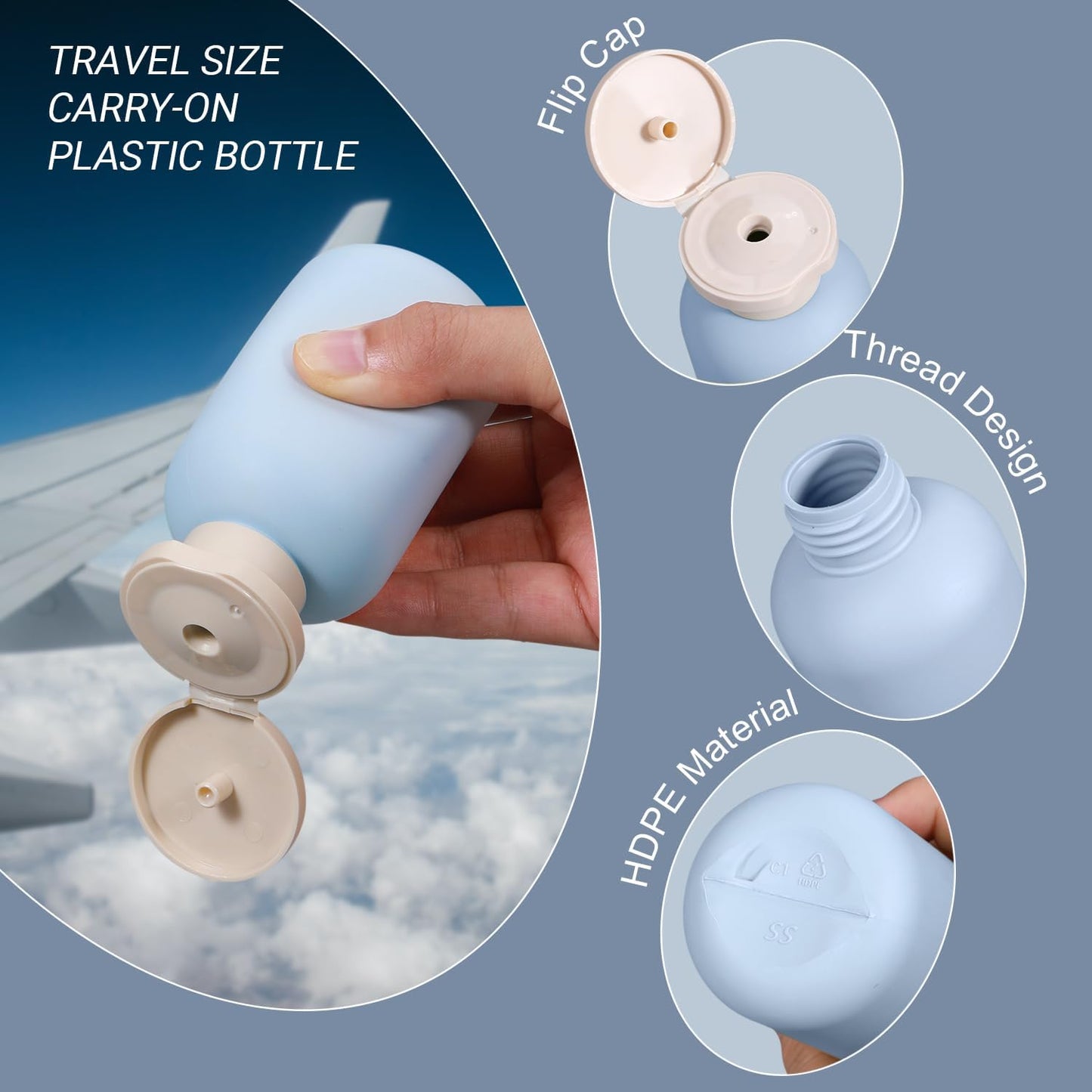 Travel Shampoo Bottle, Empty Plastic Squeeze Bottles 3.4oz with Flip Cap, Lotion Container for Toiletries