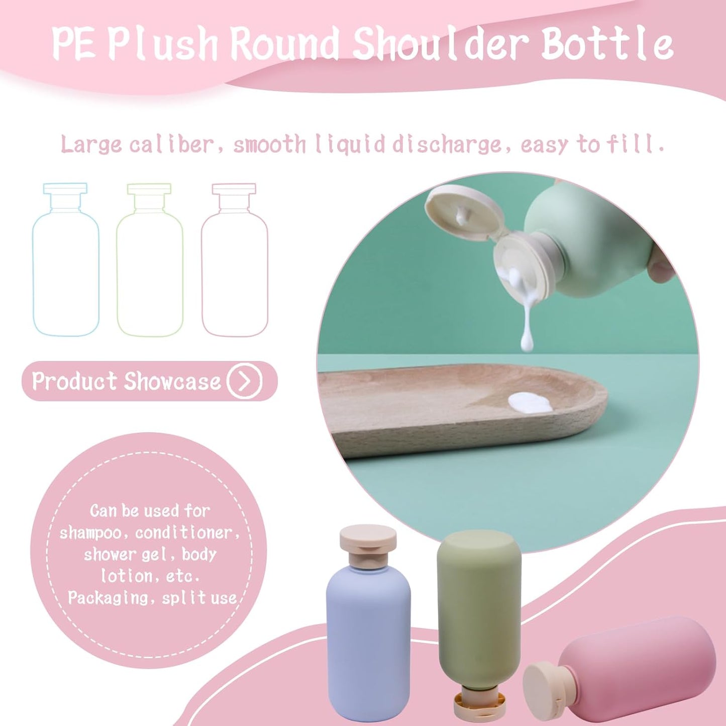 6-Pack Leakproof Travel Bottles - 6.8 oz Squeeze Shampoo & Lotion Containers with Locking Flip Caps, Food Grade HDPE/PP, for Toiletries, Gym, Camping (Green, Blue, Pink)