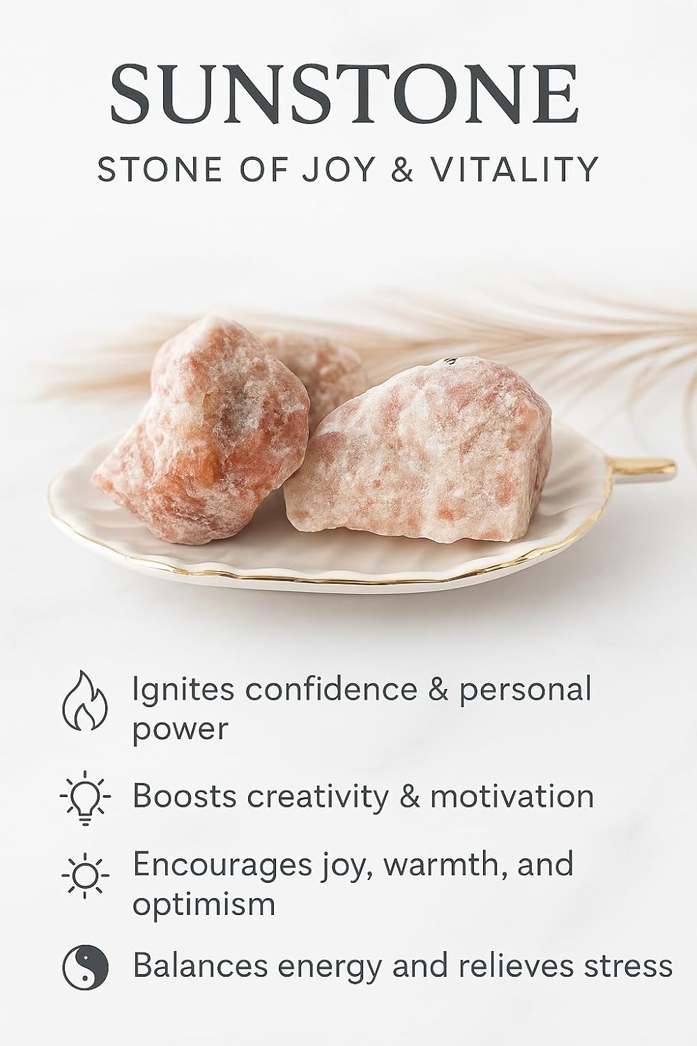 Large 1.25-2.0” Natural Healing Stones for Love, Meditation, Chakra, Reiki, Crystal Grid, Energy Work, Tumbling, Wire Wrapping, and Spiritual Home Decor (Sunstone)