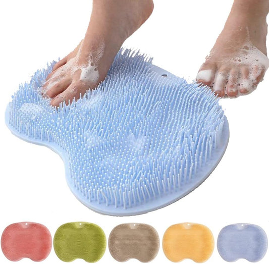 Silicone Shower Foot Scrubber Mat, Upgraded Wall Mounted Slip Suction Cups Foot Scrubber Cleaner, 2025 New Foot Back Cleaning Pad Back Washer Back Exfoliating Bath Wash Pad (Blue)