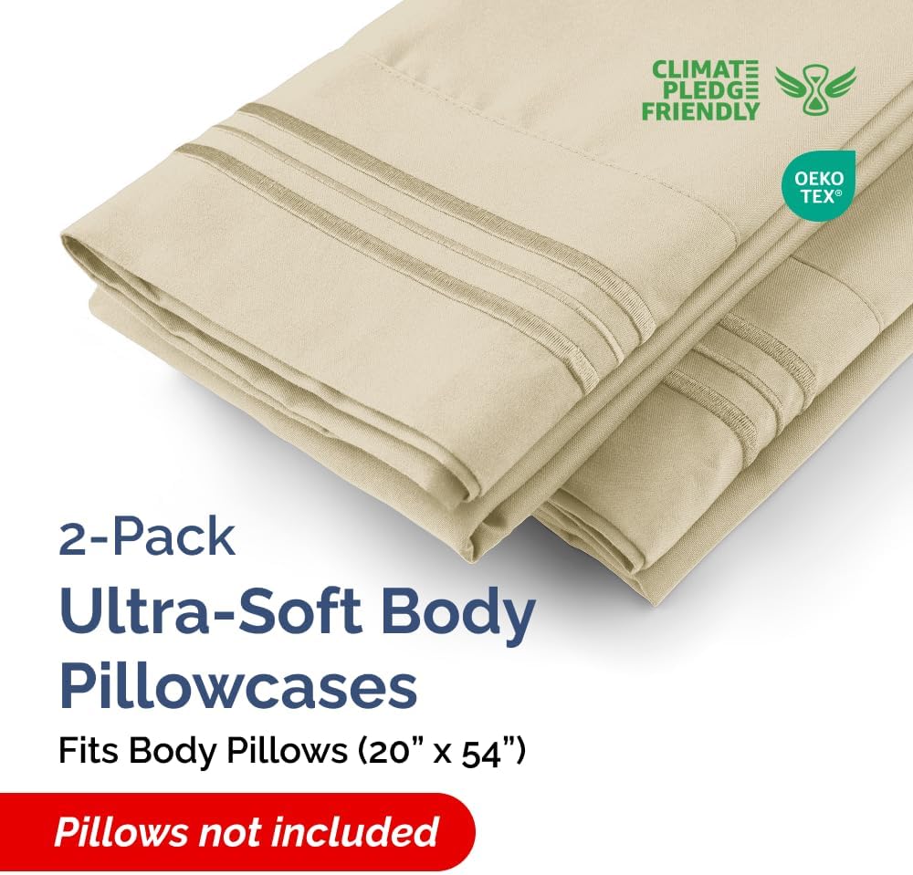 Long Pillowcases - Body Pillow Cover - Long Pillow Insert for Sleeping, Side Sleepers - Soft & Breathable Body Pillow Case with Envelope Enclosure - Comfy, Cozy & Machine Washable - 20" x 54" (Cream)