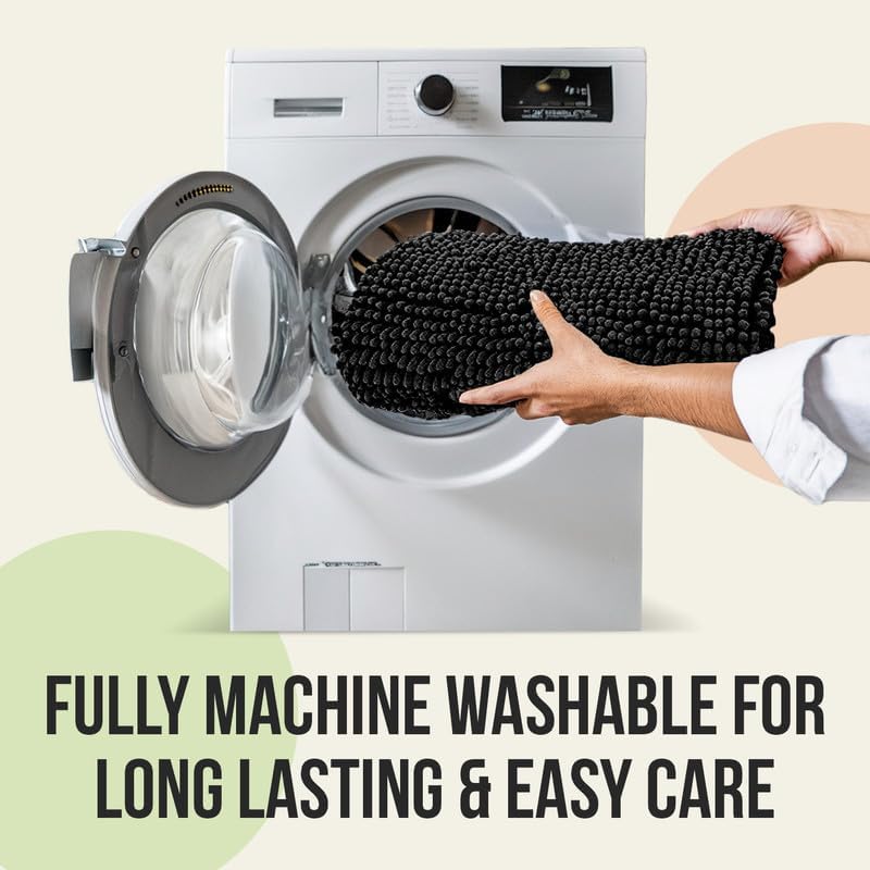 ITSOFT Plush Bathroom Rug 34x21, Absorbent Machine Washable Non Slip Chenille Bath Mats, Quick Dry Bathmat, Bath Rugs for Bath, Shower, Bedroom, or Door Mat, Black