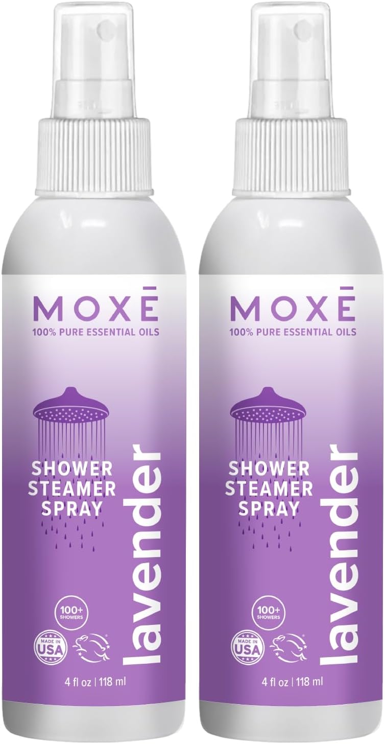 MOXE Lavender Oil Shower Mist, Spa Steam Spray, Certified Natural 100% Essential Oils, Made in USA, Aromatherapy, Tension Relief (4 FL Oz, Pack of 2)