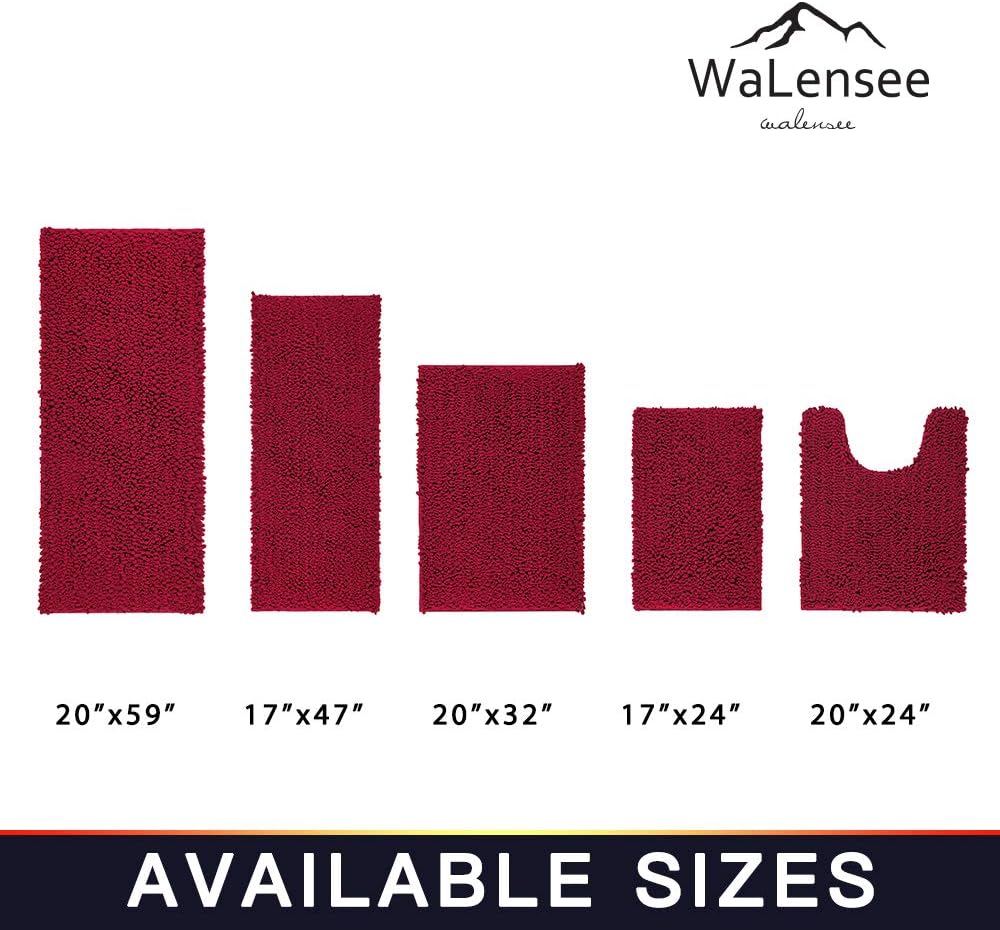 Walensee Bathroom Contour Rug Non Slip Toilet U Shaped Bath Mat (20x24, Red) Water Absorbent Super Soft Shaggy Chenille Machine Washable Dry Extra Thick Perfect Absorbant Best Plush Carpet
