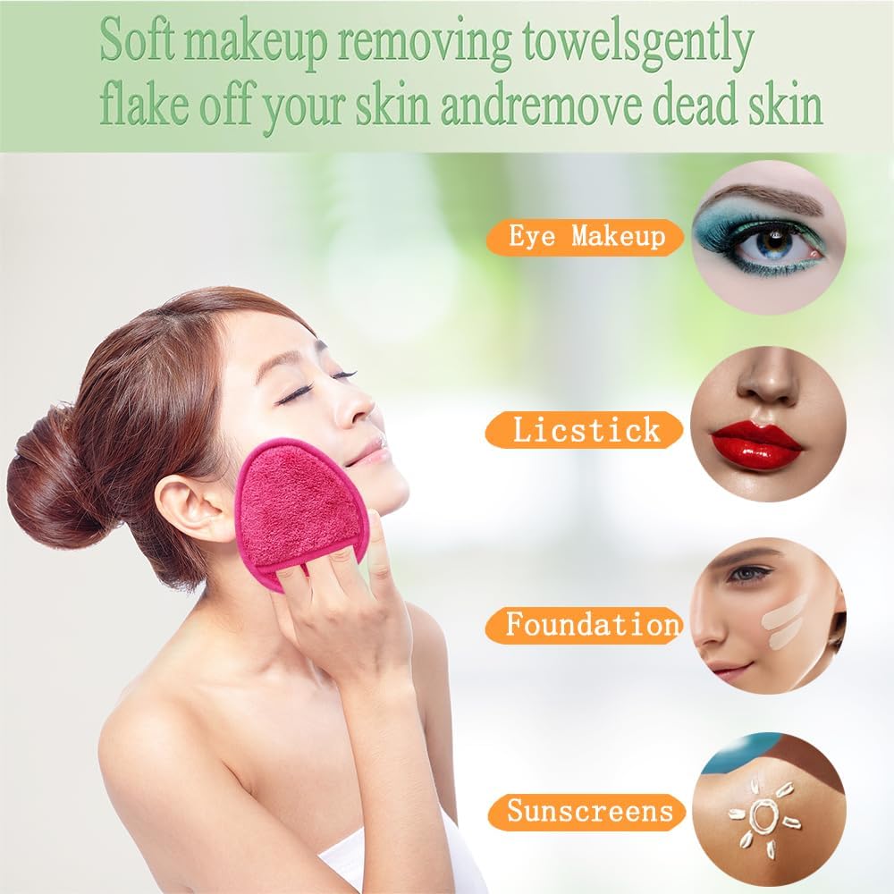 Reusable Makeup Remover Pads Soft Makeup Remover Cloths Washable Facial Makeup Cleansing Pads for Face,Lip,Eyes Pink 12PCS