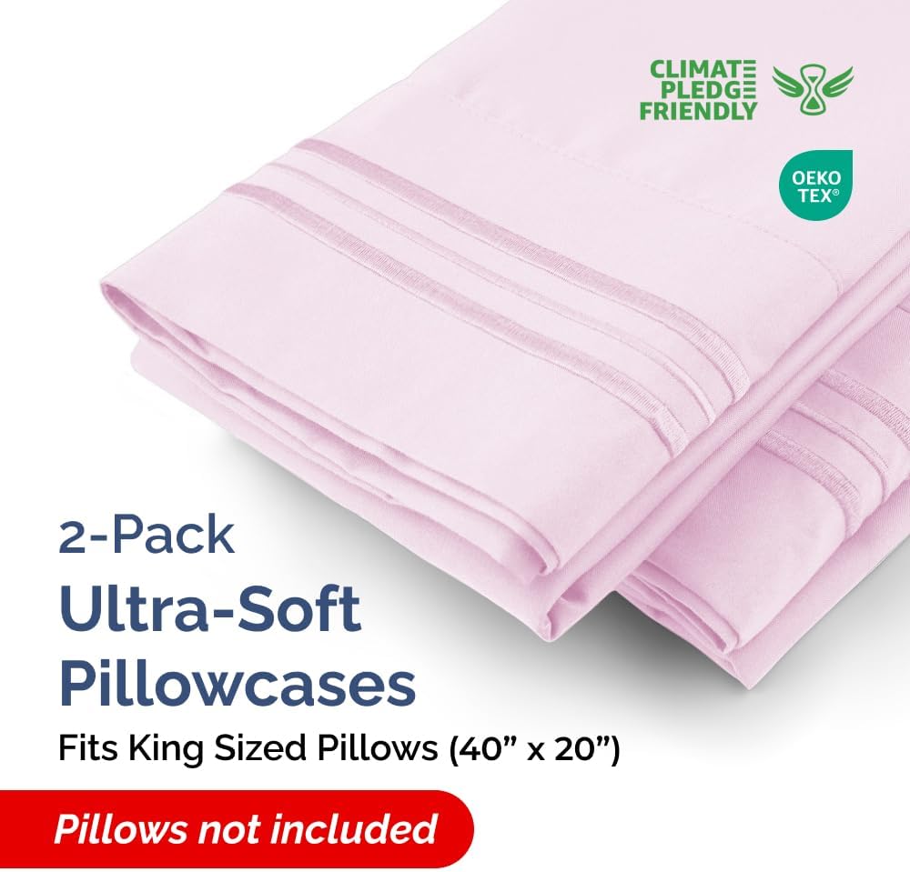 King Pillow Cases Set of 2 - Ultra Soft Hotel Quality Pillowcase Covers - Comfy, Cozy, Cooling & Wrinkle Free - Shrink, Stain & Fade Resistant - Machine Washable Pillow Protectors - 2 Piece Set - Pink
