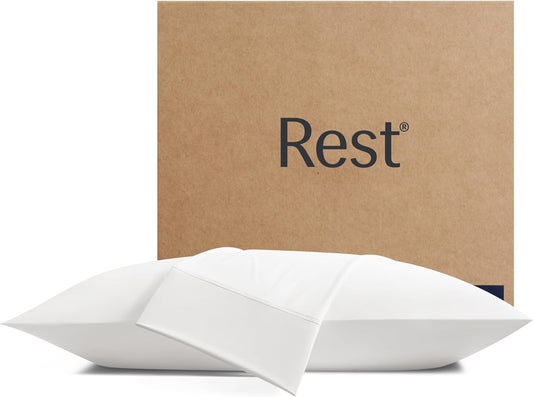 REST® Evercool®+ Cooling Pillowcases Standard - 2 Pillowcases for Sensitive Skin, Silver Infused Fabric for Hygienic Sleep, Silky Smooth for Curly Hair, High Elastic for Snug Fit (19x29 inches)