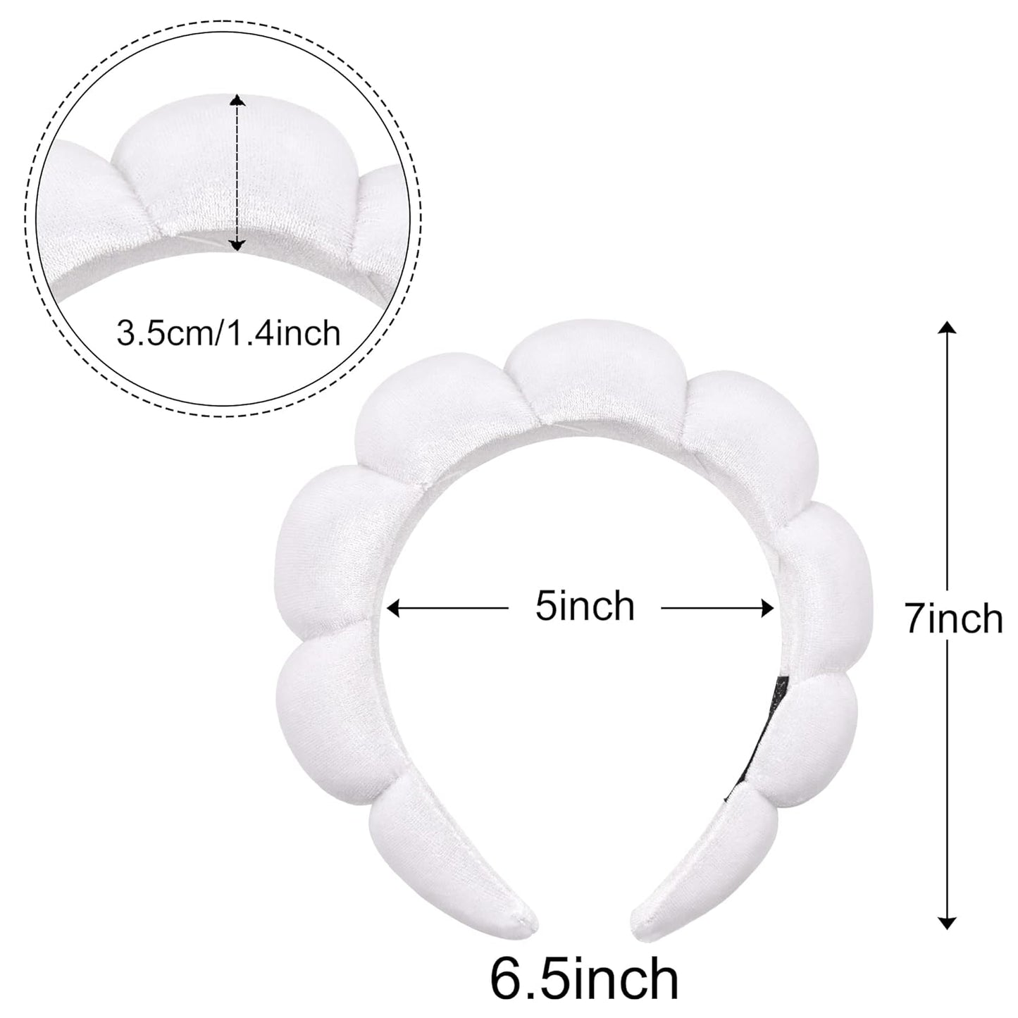 Ayesha Spa Headband for Washing Face Sponge Makeup Headbands Skincare Headband Soft Hair band to Facial Clean Headbands for Women Face wash Skin care Make up Shower (White)