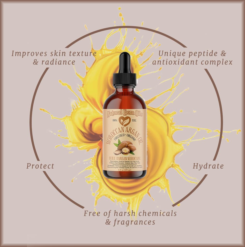 8oz Moroccan Argan Oil, 100% Pure and Natural, Cold-pressed, Organic – Works Magic on Your Skin and Hair - Includes Pump & Flip Cap