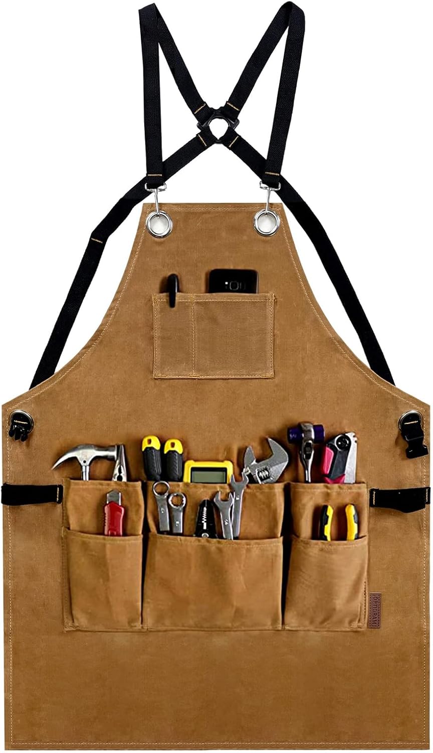 Woodworking Apron for Men Canvas Work Shop Aprons Waterproof with Tool Pockets for Woodworkers Carpenters
