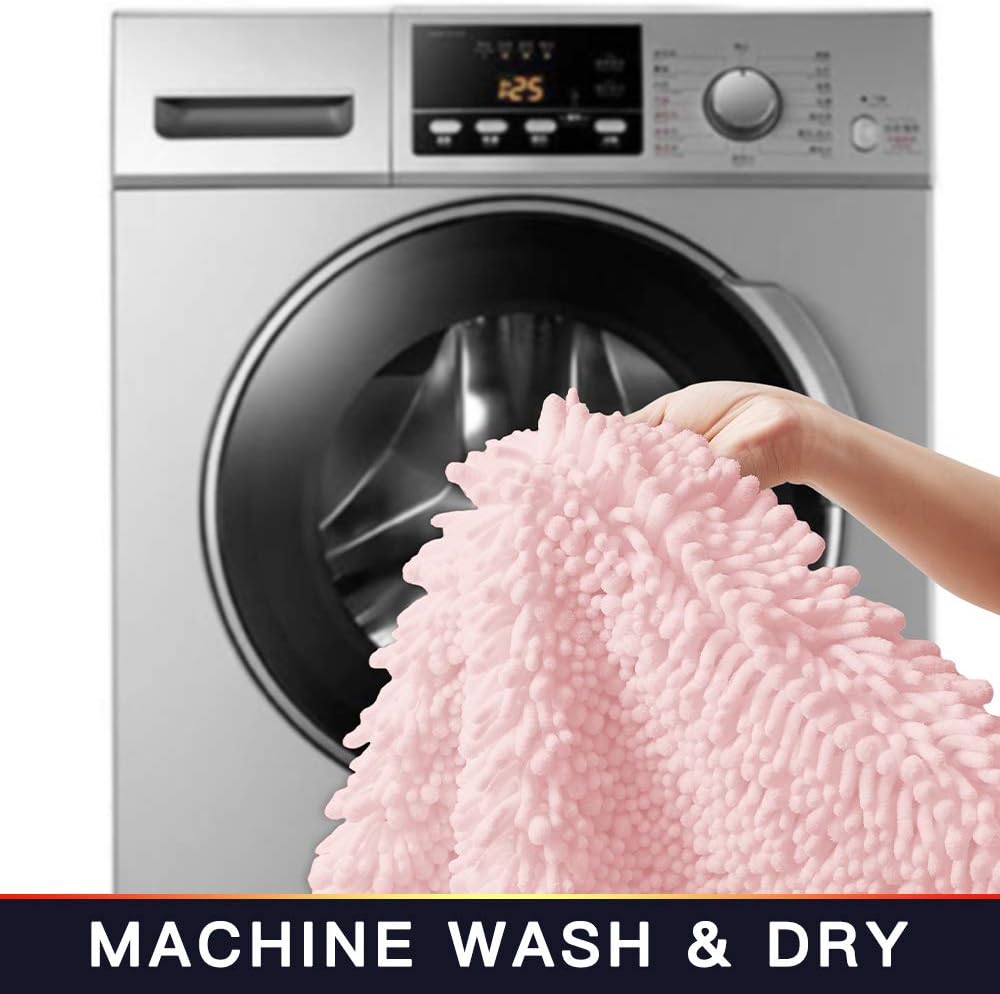 Walensee Bathroom Rug Non Slip Bath Mat (32x20 Inch Blush) Water Absorbent Super Soft Shaggy Chenille Machine Washable Dry Extra Thick Perfect Absorbant Best Large Plush Carpet for Shower Floor