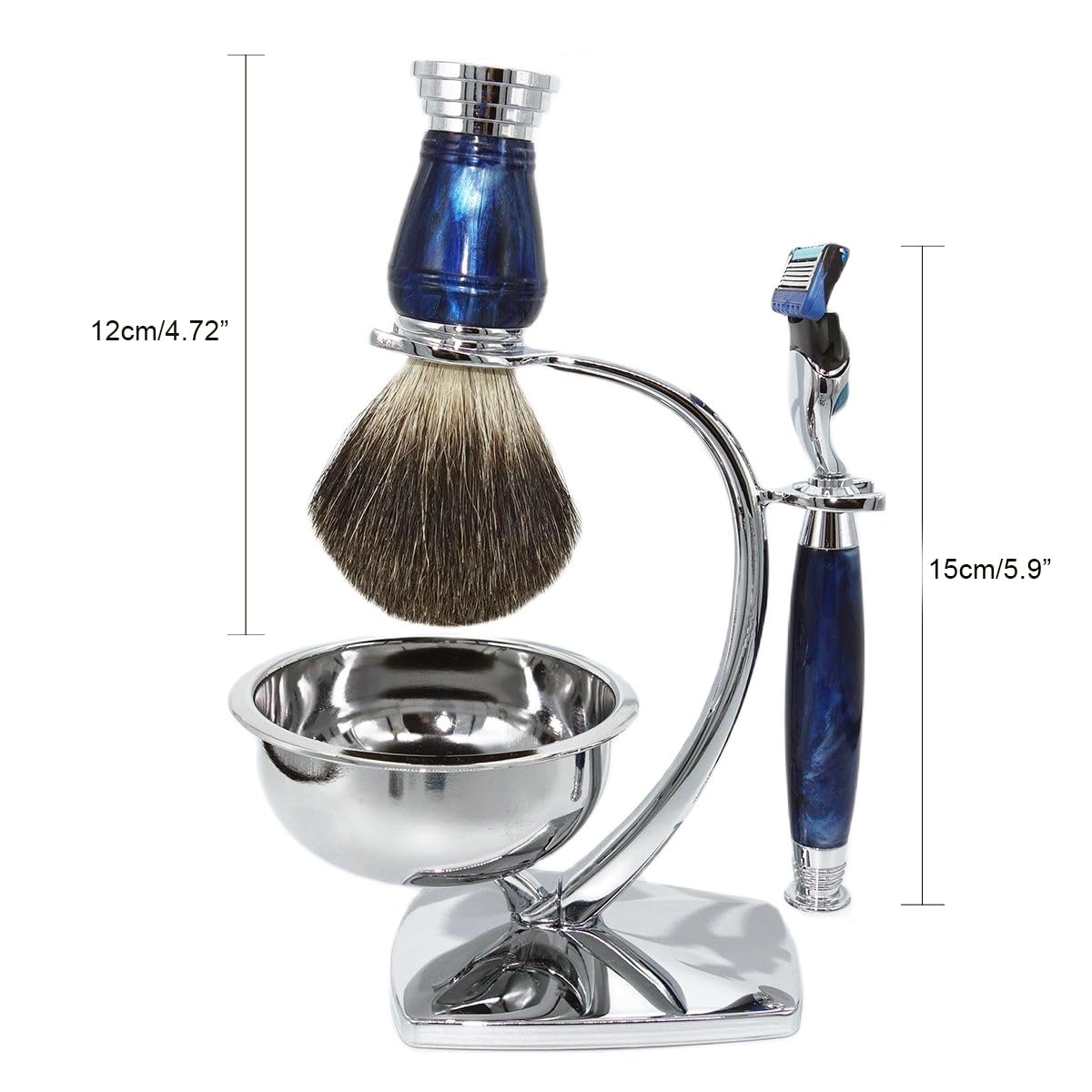 Professional Classic Mach 3 Safetry Razor Shaving Kit for Men with 3-Layer Triple Blade,Shaving Clean Brush Stand,Mug Bowl Set,Barbershop Smooth Shaver Set