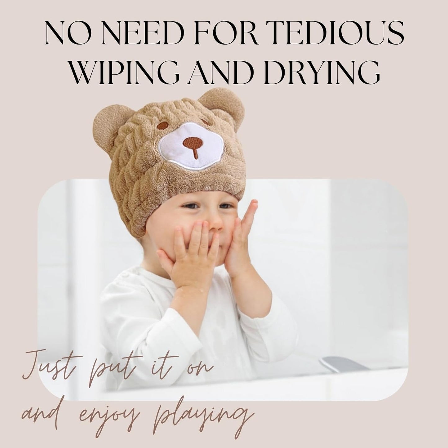 Microfiber Hair Towel Wrap for Kids, Brown Bear Dry Hair Cap Suck Water, Absorbent Quick Girls Boys Hair Drying Towel, Lightweight Bouncy Hat Headscarf for Wet Hair