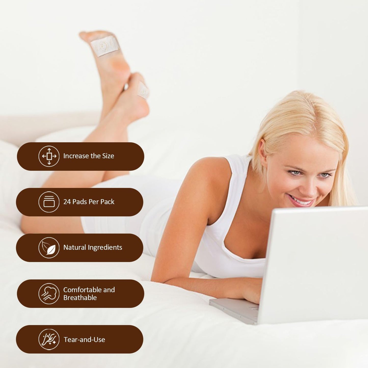 24 Pads Natural Bamboo Vinegar & Coconut Foot Pads, 2 in 1 Tear and Use Feet Pads, Goodnight Foot Pad for Men & Women