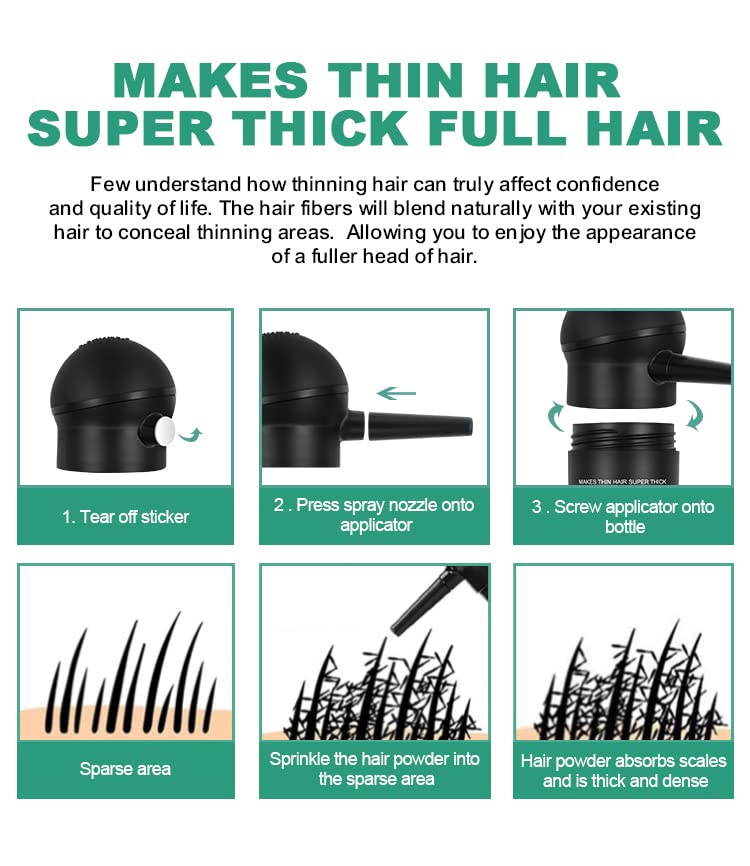 GREY Hair Fibers for Thinning Hair 27.5g Bottle with Applicator | Undetectable & Natural Keratin Hair Fibers Concealer for Hair Loss for Men and Women | Hair Building Fibres Powder [GREY]