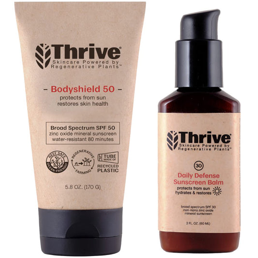 Thrive Natural Care Moisturizing Mineral Face Sunscreen SPF 30 & Water Resistant Reef Safe Body Sunscreen SPF 50 Bundle - Broad Spectrum Zinc Oxide Sunblock, Vegan