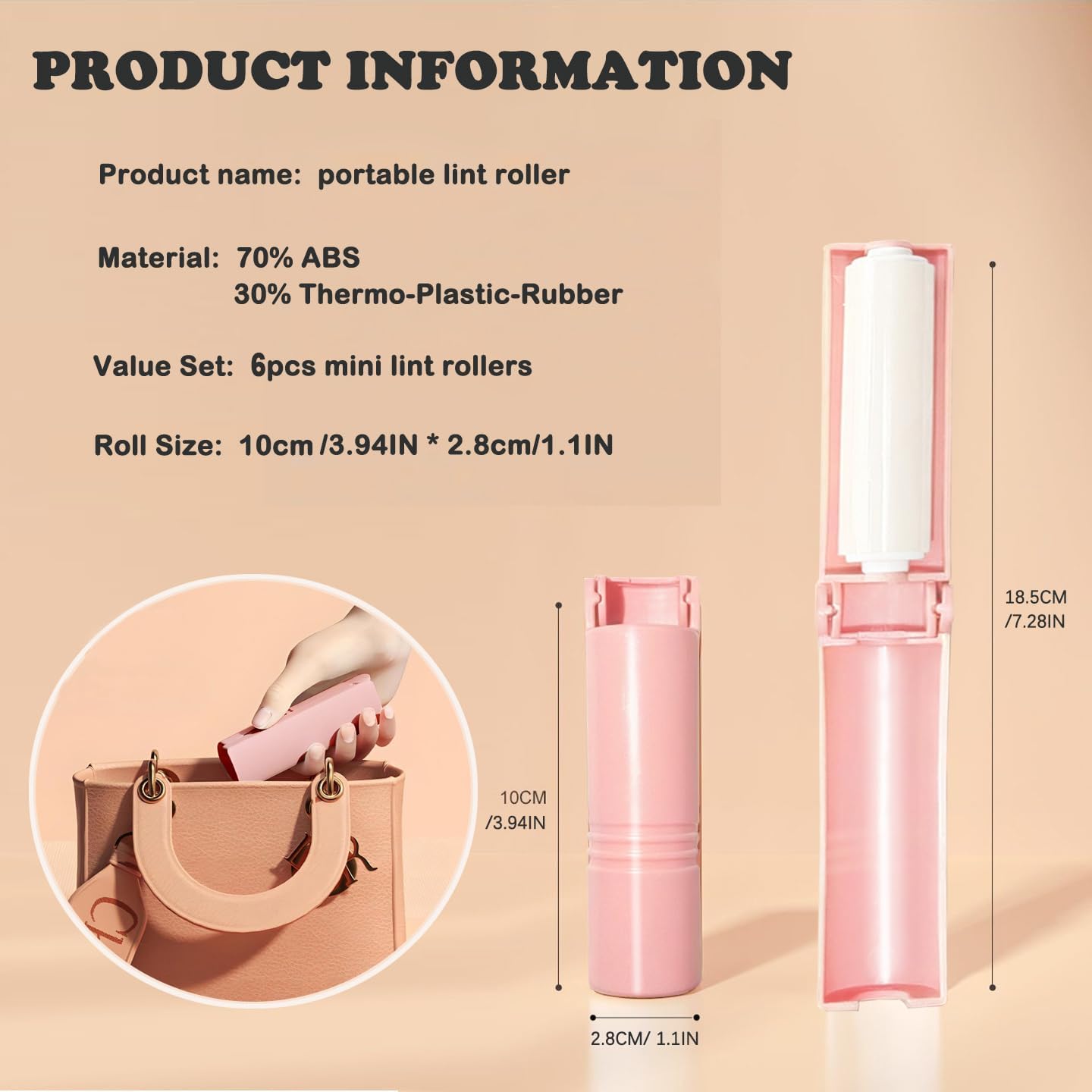 Mini Reusable Lint Roller for Travel, 6 Pack Washable Foldable Lint Remover with Sticky Gel, Portable, Compact and Easy to Clean for Clothes and Luggage Use (Pink)