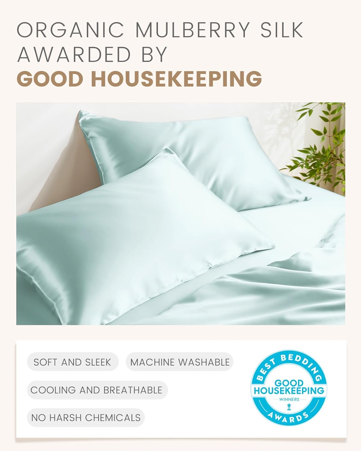 THXSILK Set of 2 Silk Pillowcase for Hair and Skin, 100% Mulberry Silk Bed Pillowcase Ultra-Soft, Hypoallergenic Soft Breathable Silk Pillow Case with Hidden Zipper, King Size 20"x36", Light Blue