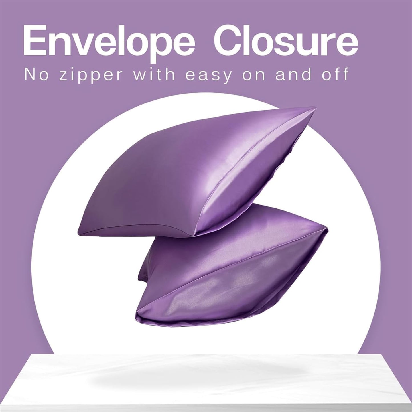 MR&HM Satin Pillowcase for Hair and Skin, Silk Satin Pillowcase 2 Pack, King Size Pillow Cases Set of 2, Silky Pillow Cover with Envelope Closure (20x40, Lavender)