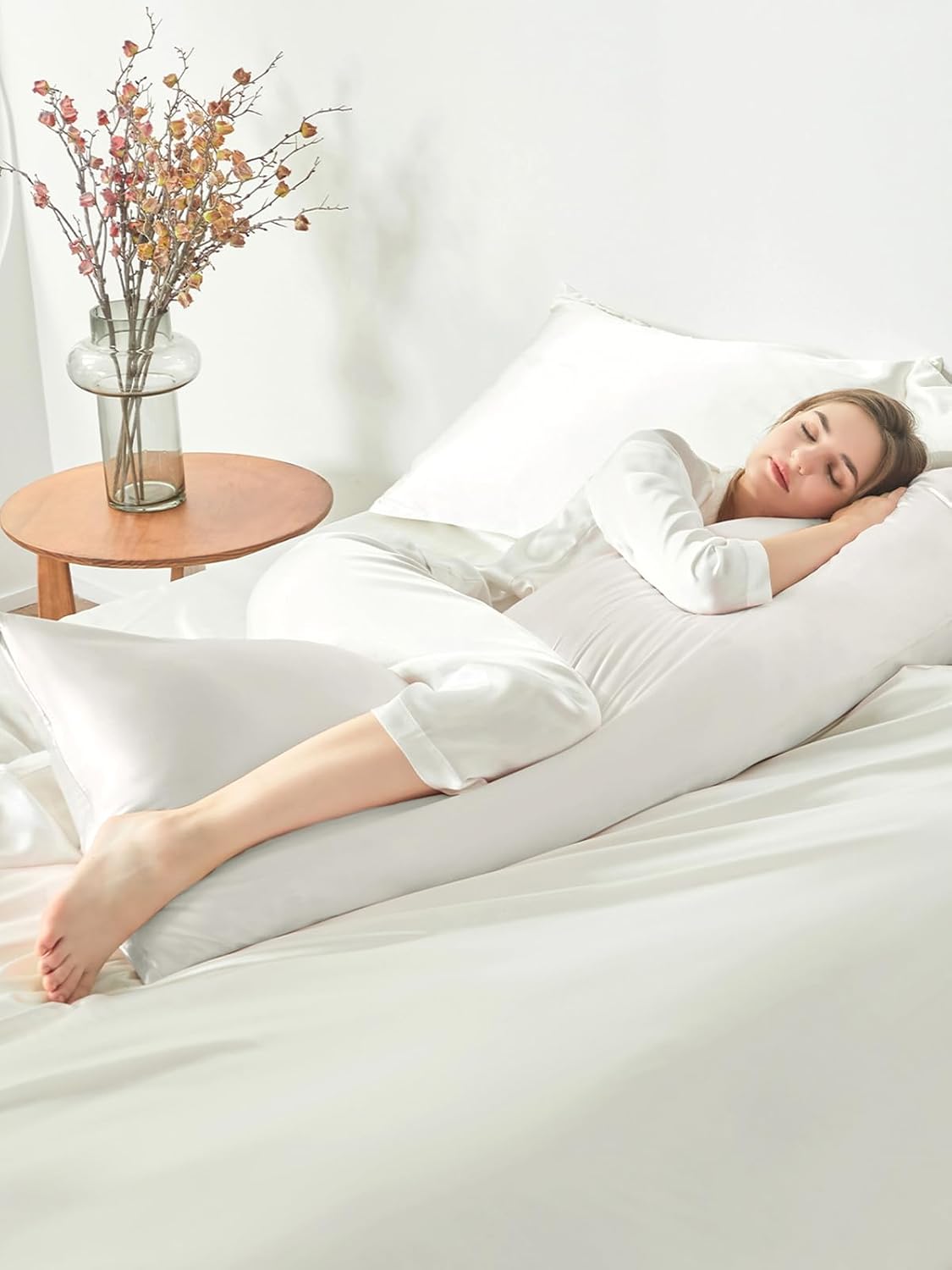 THXSILK 100% Pure Mulberry Silk Body Pillowcase for Hair and Skin, Upgraded Real Grade 6A+ Silk, Durable, Ultra-Soft Breathable Silk Pillow Case (Body Size 20"x54", White)