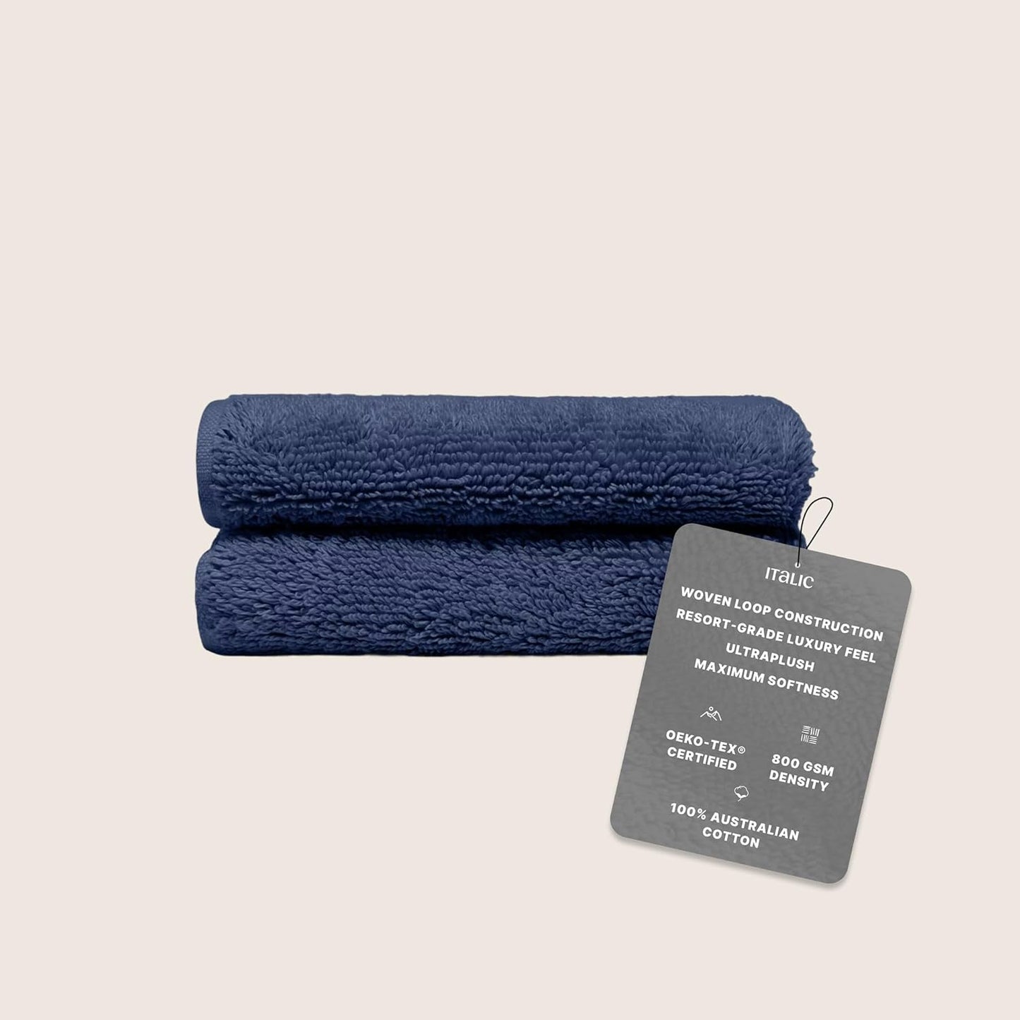 Italic Ultraplush 100% Australian Cotton Washcloths - Set of 2 Luxury Plush Face Wash Cloths, Soft and Absorbent 800 GSM for Bathroom, Spa, Gym, Face and Body (Dusk)