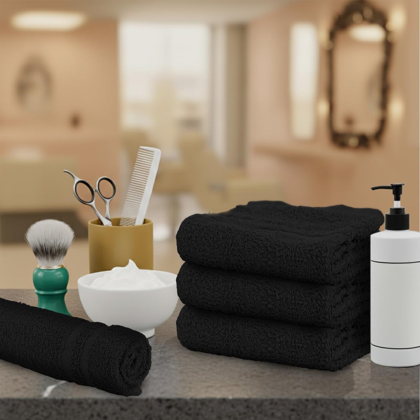 24 Pack Black Hand Towels 100% Cotton Spa Towels – 16x27 inches Highly Absorbable Facial, Gym, Hair, Face, Bulk Small Towels (Not Bleach Proof)