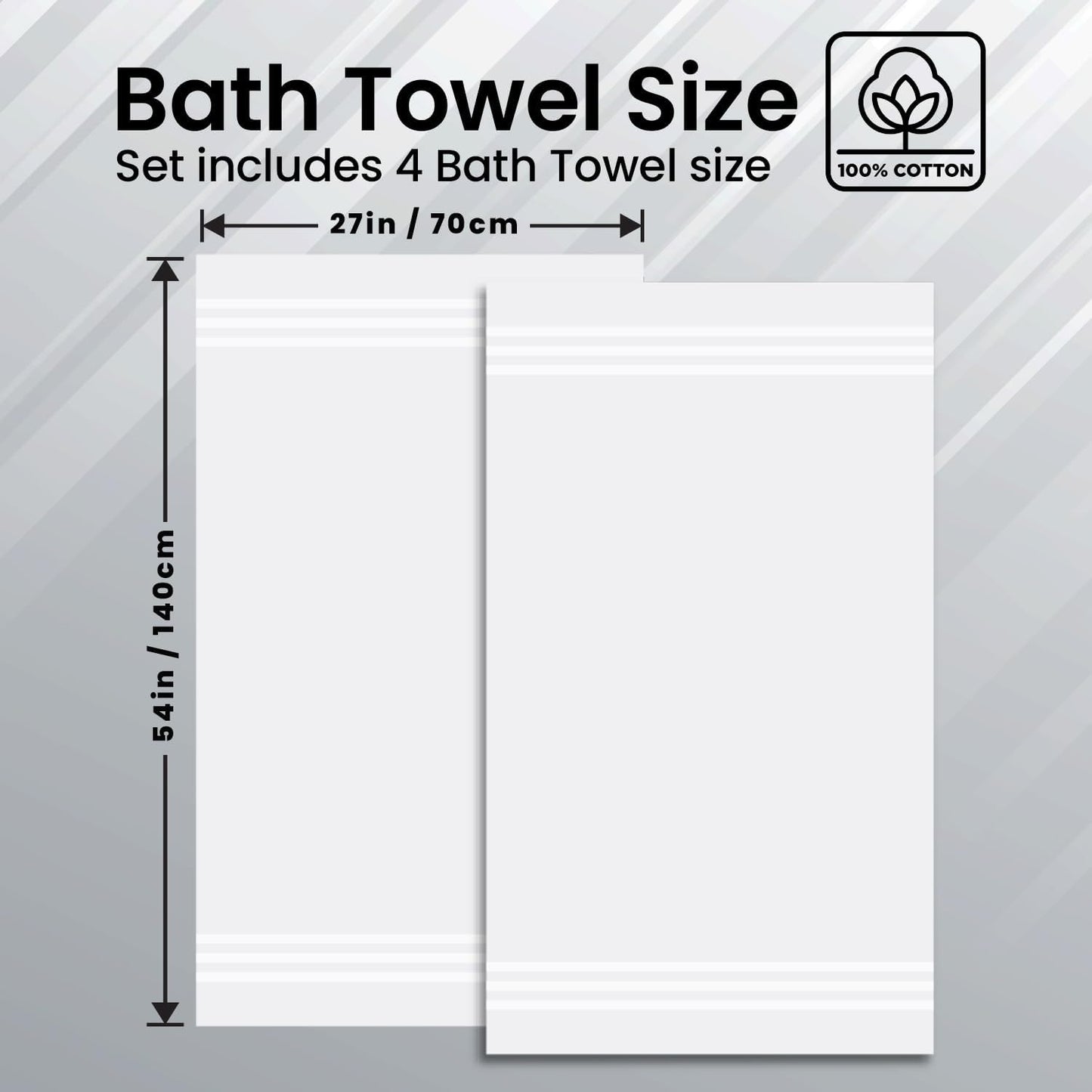 Infinitee Xclusives 100% Cotton Luxury Bath Towels Set of 2 (27x54 Inches) (Brilliant White, Bath Towels - Pack 2)